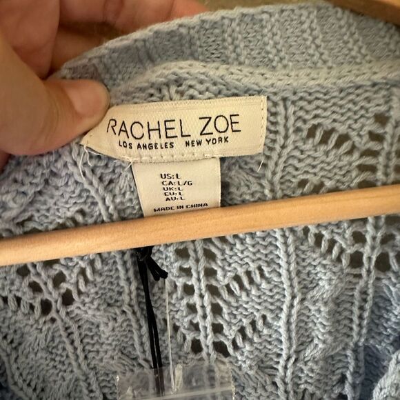 NWT Rachel Zoe Light Blue Open Knit Cardigan Sweater Soft Blue Timeless Size L - Picture 2 of 7
